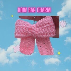 Crochet bow keychain bag charm coquette pink